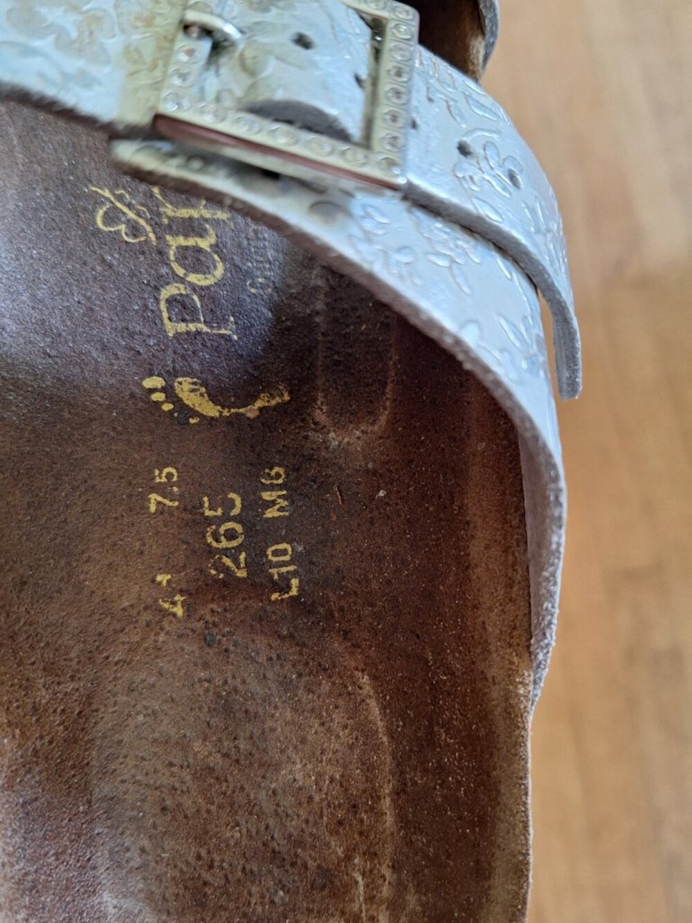 Birkenstock Papillio Silver Floral Cork Excellent Bottoms Women EU 41 N - Picture 5 of 5